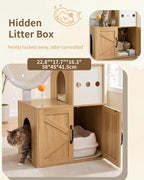 Heybly Cat Tree with Litter Box Enclosure, Modern 64" Hidden Tower HCT105BT | All-in-One Solid Wood Cat Condo for Indoor Cats with Paw-Shaped Board, Multi-Level Perch & Playzone, White Oak