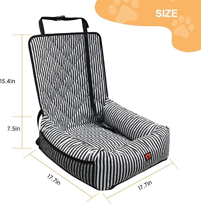 Dog Car Seat for Small and Medium Dogs, Booster Seat Sofa Pet Bed, Portable Car Travel Carrier Bed (Black Stripes-Thick Filling)