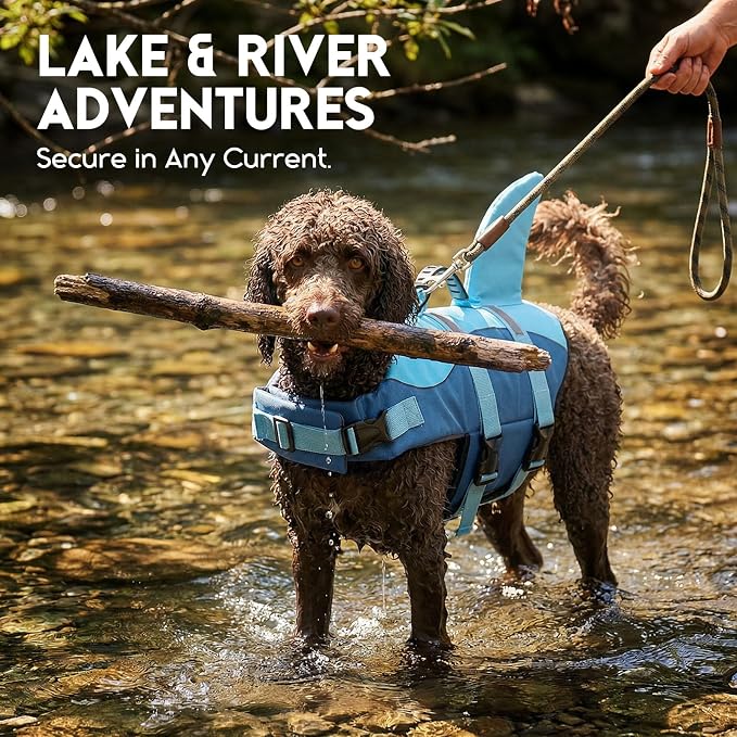 ASENKU Dog Life Jacket - Pet Safety Vest for Swimming & Boating, Shark Life Jacket with Floatation, Dog Lifesavers Swimsuits for Small Medium Large Dogs (Deepblue, S)
