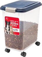 IRIS USA Dog Food Storage Container, Up to 30 lbs, Navy, Made in USA | Wheels for Mobility, Airtight Seal, BPA-Free, Best for Bird Seed, Cat food, Cat Litter, Chicken Feed, Pellets