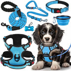 LOBEVE No Pull Dog Harness, Collar & Leash Set | Includes Dog Seat Belt, Collapsible Bowls & Poop Bag Dispenser. Ideal for Training, Walking, Hiking. Fits Small to Large Dogs(Blue-S)