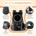 YUDODO Dog Front Carrier Backpack, Top & Side Windows Dog Backpack | Sunshade Hood, Ventilated, Safety Belt, Breathable, Lightweight, Reflective Strip, Pocket Storage, Adjustable, Black Pro, M