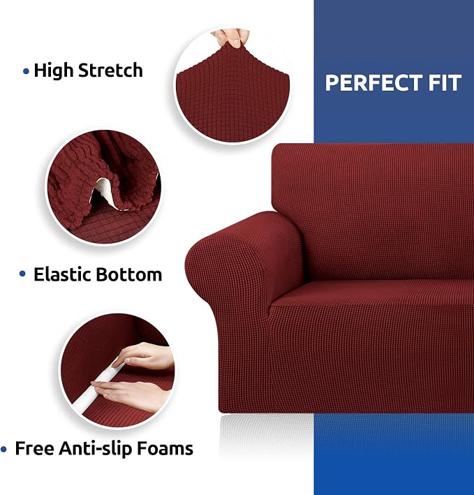 Stretch Chair Sofa Slipcover, Single Couch Cover,Dark Red | 1-Piece Washable Sofa Cover,Pet Friendly (31"-55") Furniture Protector Soft Jacquard Elastic Bottom for Dogs & Kids