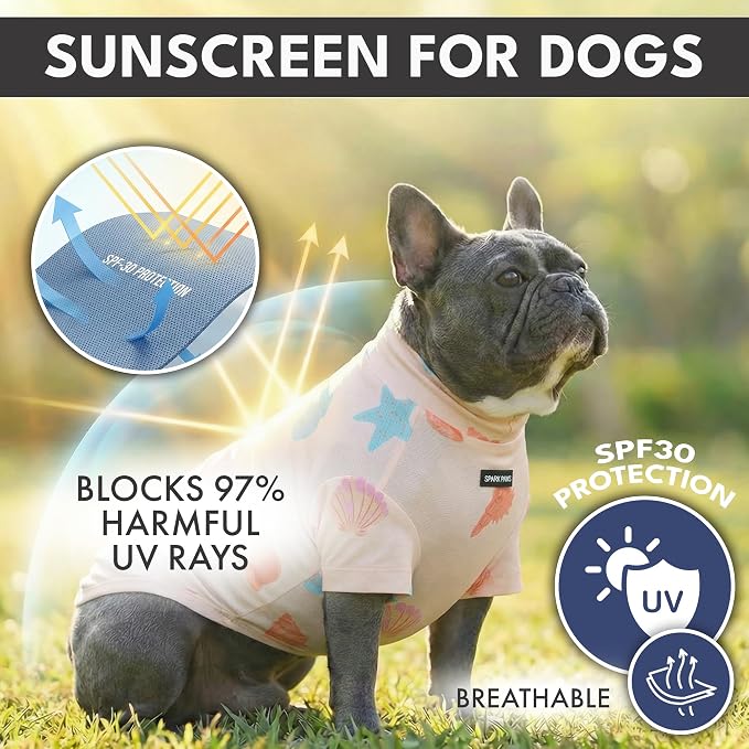 Spark Paws Sunblock Dog T-Shirt, SPF30 Protection, Lightweight Breathable Quick Dry for Dogs with Sensitive Skin - Pineapple & Seashells (Set of 2) - Size 3XL