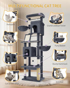 Hzuaneri Big Cat Tree, 75 Inch Tall Multi-Level Cat Tower, Indoor Larger Cat Condo Furniture with 5 Scratching Post, 2 Hanging Basket, 2 Condo, 2 Large Platform, Pet Play House, Dark Grey MS19018SG | Cat Condo Furniture with 5 Scratching Post, 2 Hangin...