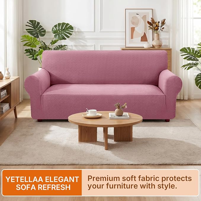 XINEAGE Stretch 3 Seater Slipcover, Non-Slip Pet Couch Cover,Pink | Washable Furniture Protector, Elastic Bottom, Dogs & Cats Friendly, Scratch-resistant, Fast Setup, High Elasticity