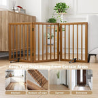 Freestanding Pet Gate Foldable Dog Gate (55 inches Wide) Walnut Bamboo Dog Gates for Stairs Doorways House (2 Support Feet Included)