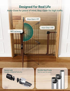 Babelio Pressure Mounted Baby Gate for Stairs, 26-40" Wide Dog Gate Indoor | Triple-lock system; Auto-close; 200N impact tested; Easy install for Doorways, Kitchen, Hallway, Black Wood Pattern
