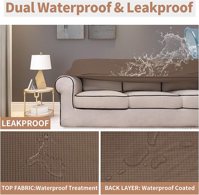 Easy-Going 100% Waterproof Couch Cover, 3 Cushion Couch Slipcover for Sofa | Leakproof Sofa Cover, Stretch Jacquard Furniture Protector Against Stain Spill from Kids, Pets, Dog (Sofa, Brown)