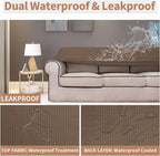 Easy-Going 100% Waterproof Couch Cover, 3 Cushion Couch Slipcover for Sofa | Leakproof Sofa Cover, Stretch Jacquard Furniture Protector Against Stain Spill from Kids, Pets, Dog (Sofa, Brown)