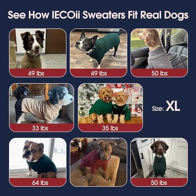IECOii XL Dog Sweater,Winter Doggy Clothes for Large Dogs Girl Boy,Warm Pullover Soft Dog Sweater Turtleneck,Lightweight & Good Stretch for Active Dogs Like Beagle,Border Collie (Brown,XLarge)