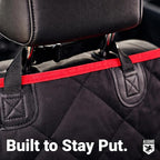 Dog Car Seat Cover for Back Seat, Waterproof, Scratchproof, Nonslip, Dog Hammock for Car, Safety Harness Included, Seat Covers for Pet Dogs, Standard Size (Black/Red)