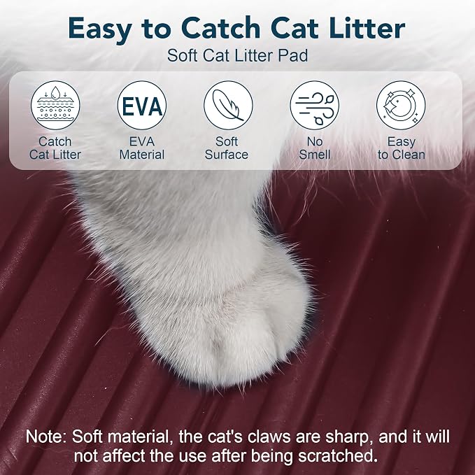 UPSKY Large Cat Litter Mat 31" x 24 Waterproof and Washable, Soft on Paws | Litter Catcher Pad, Cat Litter Trapping Mat, Scatter Control, Fits Most Litter Boxes, Use for Dogs & Cats, Red