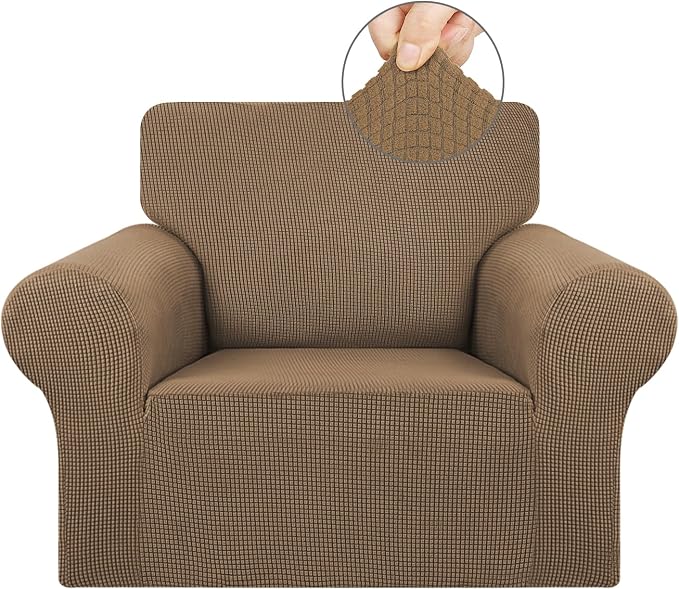Stretch Chair Sofa Slipcover, Single Couch Cover,Camel | 1-Piece Washable Sofa Cover,Pet Friendly (31"-55") Furniture Protector Soft Jacquard Elastic Bottom for Dogs & Kids