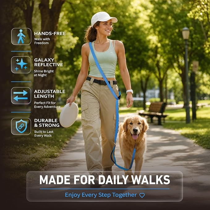 Hands Free Dog Leash,Galaxy Reflective,Crossbody Dog Leash,Blue | Galaxy Reflective • High Visibility • Emergency Control Handle • Heavy-Duty Hardware