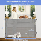 Retractable Baby Gates with Cat Door 80" Wide Retractable Dog Gate with Pet Door Outdoor Retractable Gate for Dogs Retractable Pet Gate with Door Mesh Baby Gate Retractable Mesh Dog Gate (Gray)