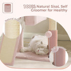 Cute Cat Tree 28” Pink Cat Tower with Top Large Bed 20x13” | Compact Cat Trees with Sisal Sratchign Post, Ramp, Self-Groomer, Cat Condo & Toy Ball Fit Small Space for Indoor Adult Cats