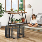 Snughome 2 Pack Short Dog Gate Indoor, 16" High Freestanding Small Dog Gates with Support Feet, Expand Up to 48’’ Wide Foldable Pet Gate for Doorway, 8 Panel Pet Door Pet Fence for Puppy, Black