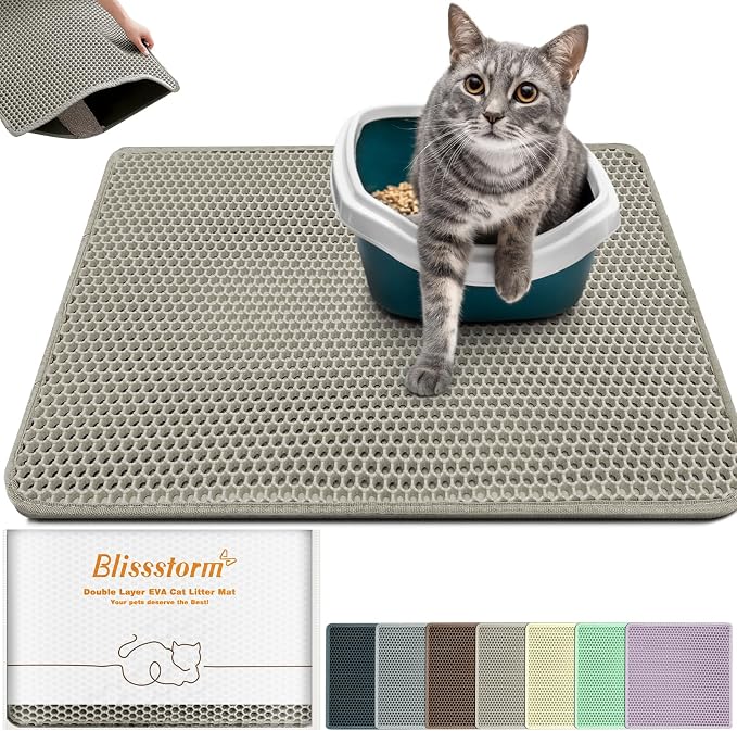 Cat Litter Mat 24"x16",Double Layer EVA litterbox Mat Beige | Extra Large Honeycomb, Waterproof & non-slip, Odor-free, easy clean, washable durable floor protector,scatter control