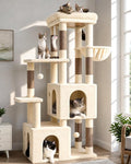 Globlazer Cat Tower for Indoor Cats, Heavy Duty Cat Trees for Large Cats Adult Big Cats Maine Coon Cat Tree Tower with Scratching Post, Extra Large Top Perch, Cat Condos, F61, Beige, 61inch