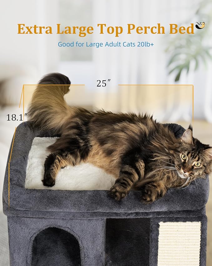 Aechonow XL Cat Tree Tower for Large Adult Cats 20 lbs+, 23x15.7 Perch Bed | Condo Cave for Indoor Medium Kittens, Sisal Scratchers, Extra Large