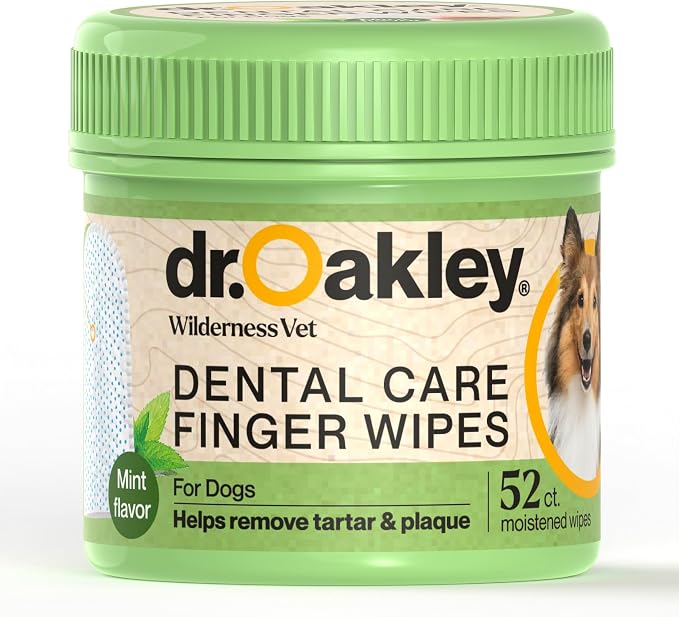 Dr. Oakley Dog Dental Wipes Finger Dental Care - Mint Flavor | Teeth Cleaner, Plaque Remover