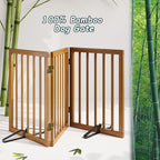 Semiocthome Freestanding Dog Gate 24“Tall, Walnut Foldable Dog Gates for Doorways Stairs Indoor, Wooden 3 Panels Pet Gates for Dogs with 2 Metals Stands, Fully Assembled Door Gates Fences