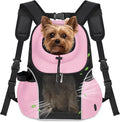 WOYYHO Pet Dog Carrier Backpack, Ventilated Mesh Small Dog Front Backpack | Breathable Puppy Back Pack, with Safety Belt, Storage Pockets, for Travel Hiking Cycling Outdoor Adventures, Pink, L