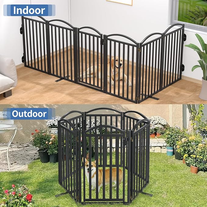 Malier Metal Freestanding Dog Gates, Outdoor Indoor Dog Fences, Extra Wide Foldable Puppy Gate for Stairs, Hallways, Yard