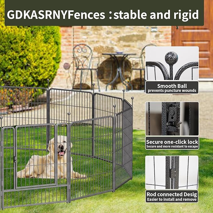 Dog Playpen,32/40/45 Inch Height in Heavy Duty, Folding Indoor Outdoor Anti-Rust Dog Exercise Fence, Portable Pet Playpen with Door for Large Medium Small Dogs and Pet (32 Panels, 45 Inch) Silver