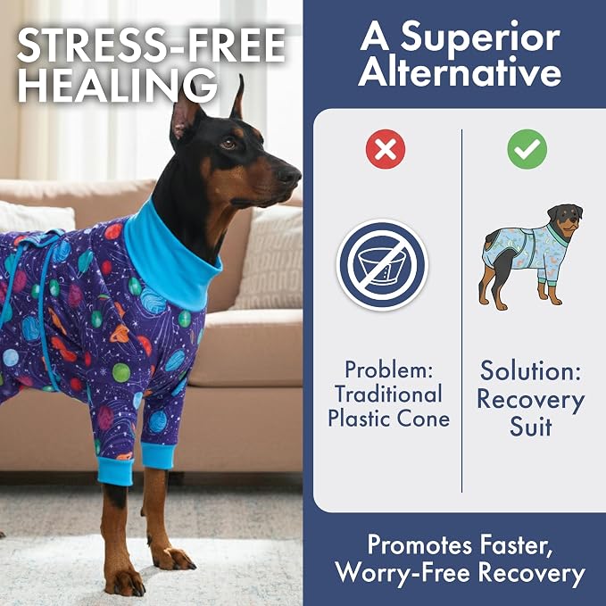 Spark Paws Dog Surgery Recovery Suit – Dog Recovery Suit After Surgery, Anti-Lick Dog Onesie, Abdominal Wound Protector, Soft Cone Alternative for Spay Neuter Male Female Pet Recovery - Planets - 4XL