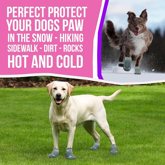 Dog Boots – Breathable Paw Protectors, Anti-Slip Sole (4 Pack, Size 1, Army Grey), for Small Dogs | Hiking, Hot Pavement & Winter Snow | Adjustable Straps with Reflective Safety Design