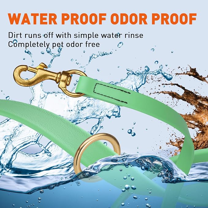 Viper Biothane K9 Working Dog Leash Waterproof Lead for Tracking Training Schutzhund Odor-Proof Long Line with Solid Brass Snap for Puppy Medium and Large Dogs 4ft, Sea Foam Green