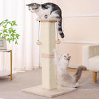 Tall Cat Scratching Post 33” Heavy Duty Sisal Scratcher Post | Modern Cat Scratching Post with Heavy Duty Base for Sturdy, Large 33" Vertical Sisal Rope Post & 2 Cat Toy Balls for Cats