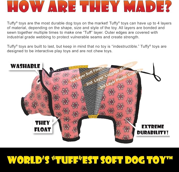 TUFFY® : 2 Pack Warthog Dog Toy: Ultra Durable Plush Toy with Multiple Layers & Reinforced Seams, Washable and Floats, Original Construction
