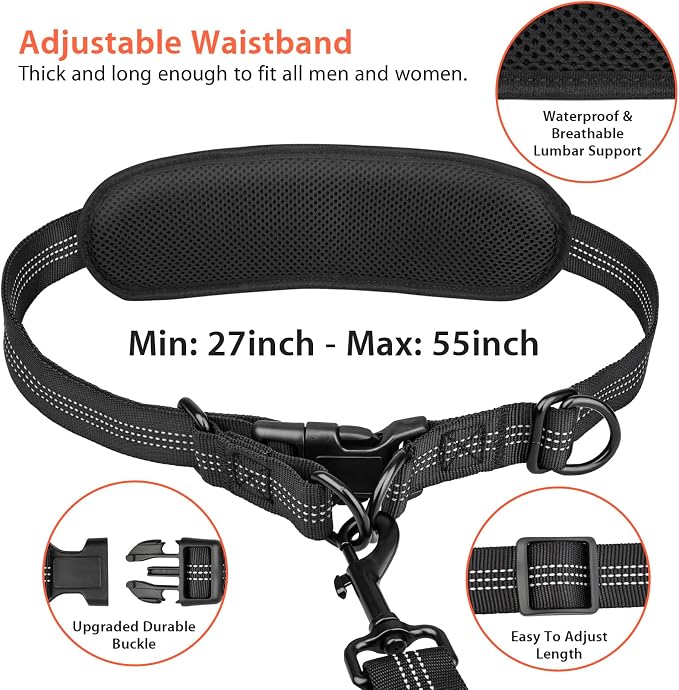 Uppetly Hands Free Dog Running Leash with Waist Belt, Dual Handle Elastic Bungees Retractable Rope for Small and Medium Dogs, Reflective Stitches for Walking Hiking Biking (Medium Pink, 8-25lb)