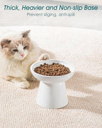 vancasso Extra Wide Elevated Cat Bowls 2-Pack, Shallow Ceramic Raised Cat Food and Water Bowls with 5.1" Height & 6.2" Wide - Anti Vomiting, Whisker Friendly for Senior Cats, and Small Dogs (White)