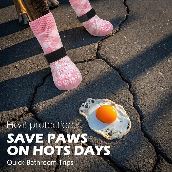EXPAWLORER Dog Socks for Summer Hot Pavement to Prevent Licking Paws, Anti Slip Doggie Booties Grippy Shoes for Hardwood Floors, Boots & Paw Protectors for Small Medium Large Senior Dogs Pink M