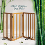 Semiocthome Freestanding Dog Gate 32" Tall, 3-Panel Foldable Dog Gates for Doorways Stairs House, Pet Gate Indoor with 2 Metal Stands, Walnut