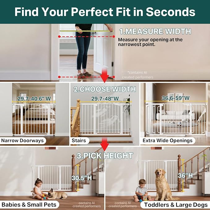 Cumbor 29.7-51.5 in Extra Wide Baby Gate for Stairs, Dog Gate Indoor White | Mom's Choice Awards Winner, Auto Close with Double Lock, One-Hand Open Child Gate for Toddlers & Pets, Pressure Mounted