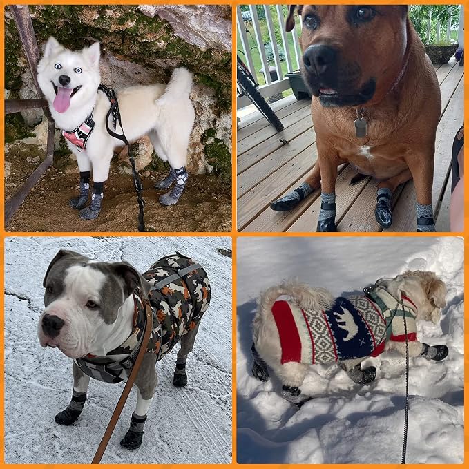 KOOLTAIL Anti Slip Dog Socks for Hot/Cold Pavement to Prevent Licking Paws,Booties for Hardwood Floors,Traction Rain Dog Boots&Paw Protectors Shoes with Grip for Outside Small Medium Large Senior Dogs