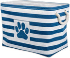 Bone Dry Pet Storage Collection Striped Paw Patch Bin, Large Rectangle, Navy
