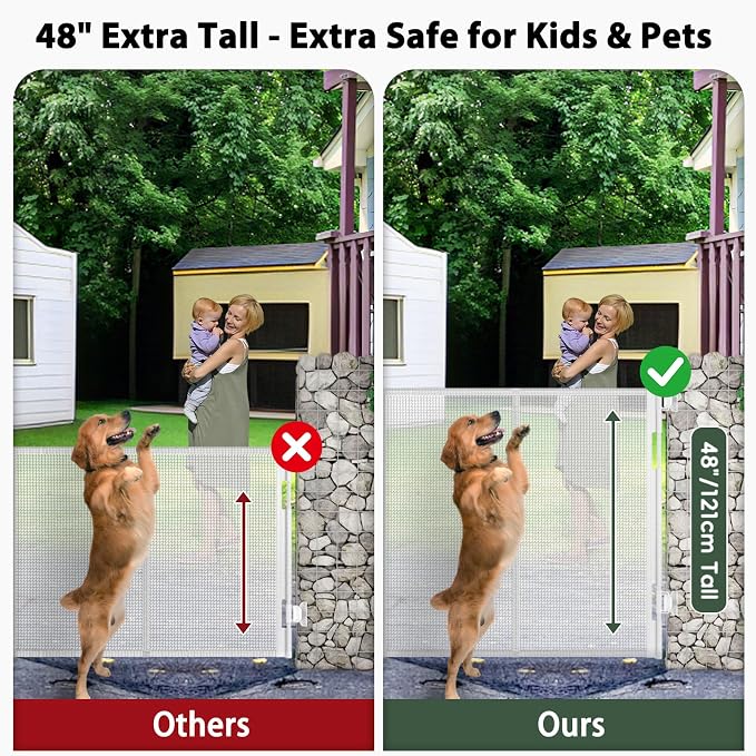 200" Extra Wide Baby Gate Retractable Dog Gate for Driveway, Garage(White) | 16ft Retractable Baby Gates Extra Wide Dog Gate Retractable Fence, 48" Tall Pet Gate Retractable Gate Outdoor Garage Dog Gate