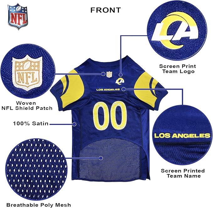 Pets First NFL Los Angeles Rams Dog Jersey, Size Small, Football Shirt Costume for Pet, Dog Sports T-Shirt, NFL Team Clothing for Cats, Licensed Pet Apparel Available in 7 Sizes and 32 Teams