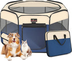 Aivituvin Dog Playpen, Foldable Pet Play Pens with Carrying Bag for Cat, Puppies, Rabbits, Portable Dog Tent Crates Cage for Travel Camping Indoor Outdoor, Removable Shade Cover, Blue S