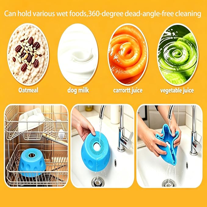 BPA Free Rolling Ball Slow Feeding and Licking Bowl Feeding and Care kit | Pet grooming comb nail clipper kit suitable for small and medium-sized dogs and cats, non slip dishwasher safe, blue