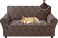 ZNSAYOTX Stretch Couch Covers for 2 Cushion Couch, 1-Piece Loveseat Covers Sofa Slipcover, Furniture Protector with Elastic Bottom for Dogs Geometrical Jacquard Fabric (Medium, Brown)