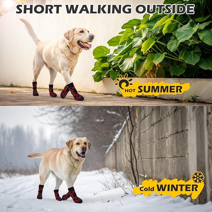 EXPAWLORER Dog Socks for Summer Hot Pavement to Prevent Licking Paws, Anti Slip Doggie Booties Grippy Shoes for Hardwood Floors, Boots & Paw Protectors for Small Medium Large Senior Dogs Red Black S