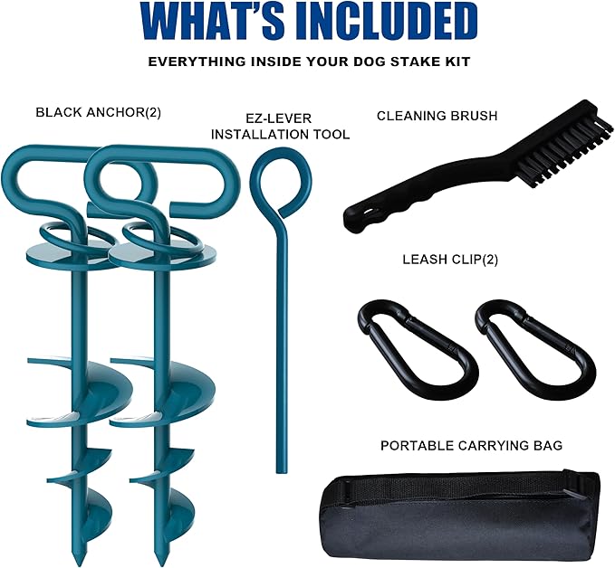 Eurmax USA 2-Pack Heavy Duty Dog Tie Out Stake, No-Tangle In Ground Anchor Runner for Large Dogs up to 210 Lbs - Perfect for Yard, Beach and Camping (Square,Navy Blue)