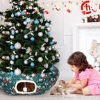 Christmas Cat Tunnel Bed for Indoor Cats Under Christmas Tree Skirt Tube with Hanging Ball Plush Cat Cave, Washable Holiday Pet Gift Toy & Gift for Kittens(Pine Branch)